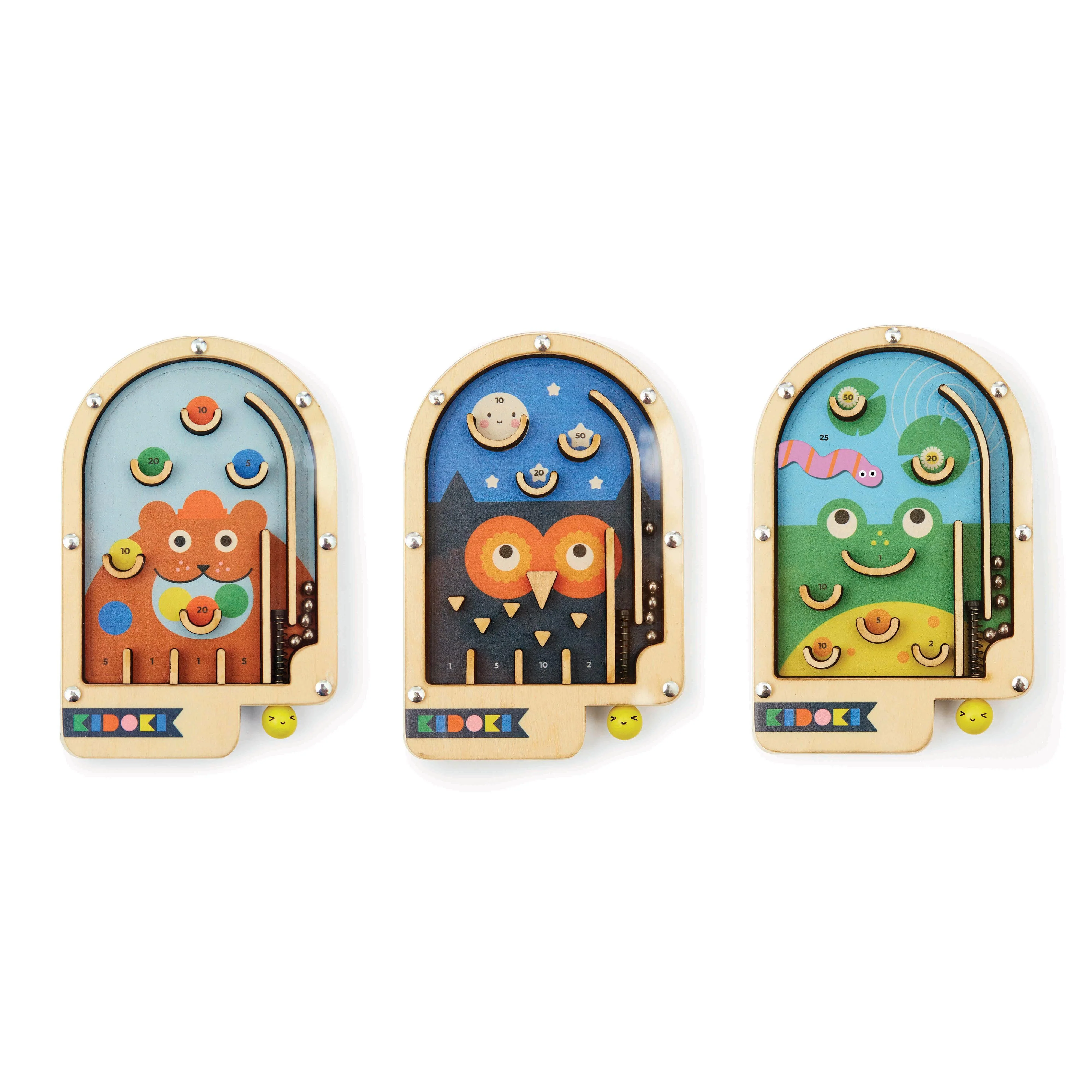 KIKKERLAND KIDOKI WOODEN PINBALL (12 DISP) MULTI-COLOURED 13.7X9X13.5CM