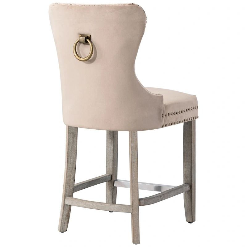 Carter 24  Wingback Tufted Nailhead Counter Stool with Antique Grey Legs