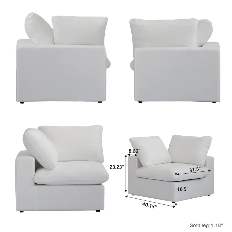 160.6 Modern Linen Upholstered Sofa Multiple Cushions Sectional Couch