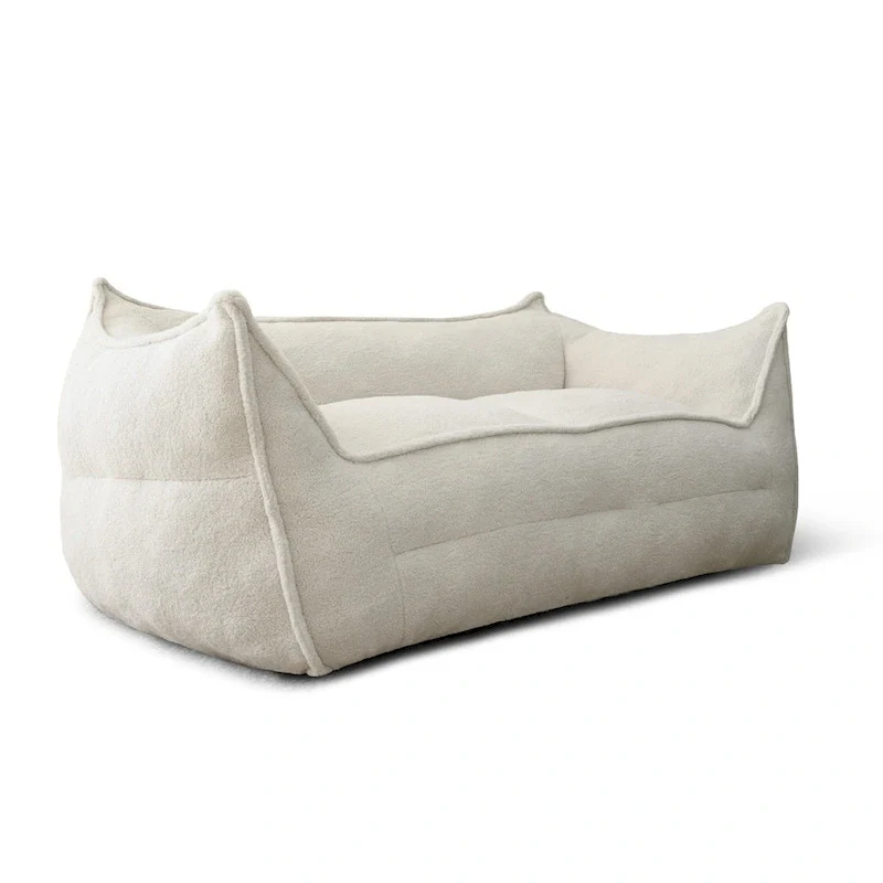 2 Seater Bean Bag Sofa Loveseat Teddy Faux Fabric Fabric Lazy Sofa Bean Bag Chair