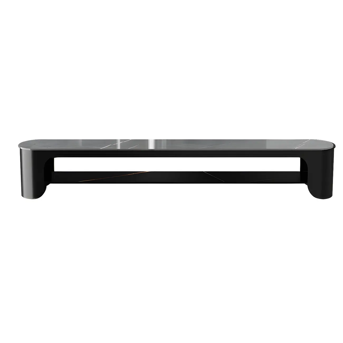 Modern Stone Oval TV Stand with Open Shelving for Living Room