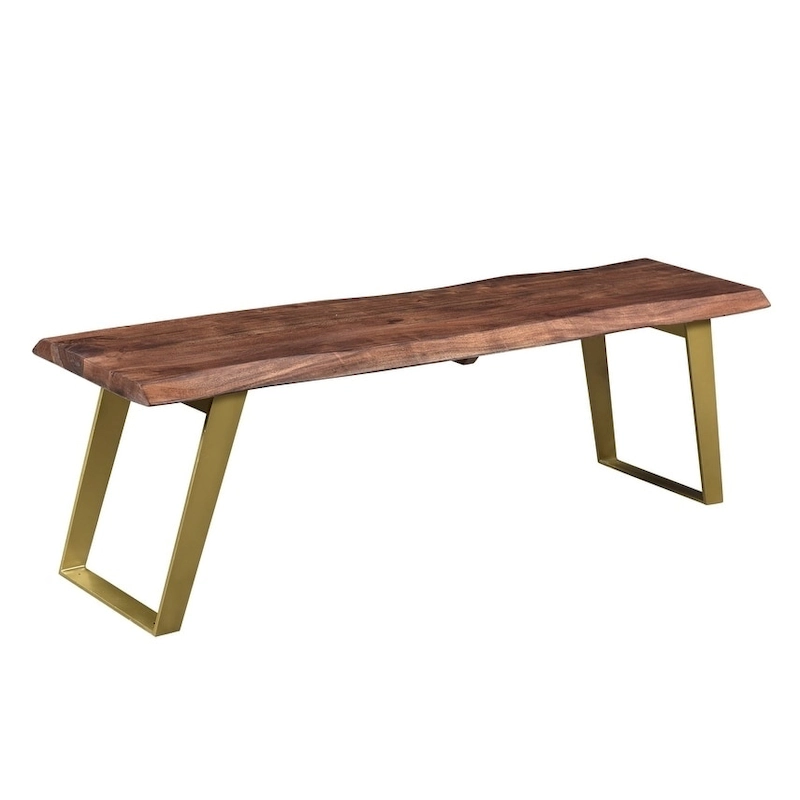 Handmade 60 Sheesham Live Edge Gold Legs Bench (India) - 60 x 16 x 18