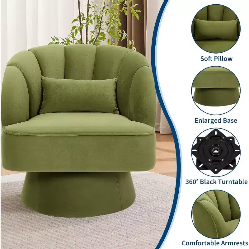 Acekool 360 Swivel Barrel Chair - Plush Teddy Velvet Lounge Chair