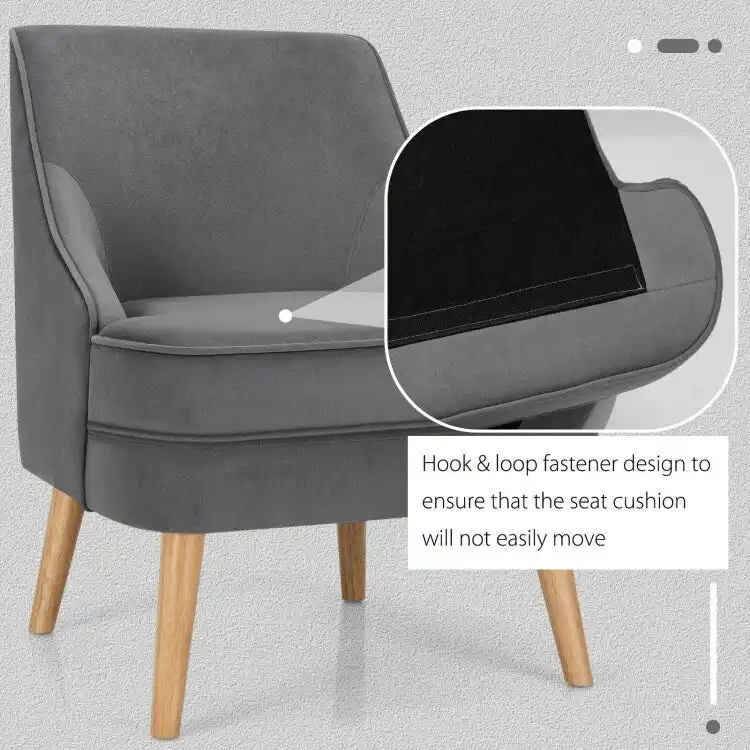 Velvet Upholstered Accent Chair with Rubber Wood Legs - 27 x 25 x 30 (L x W x H)
