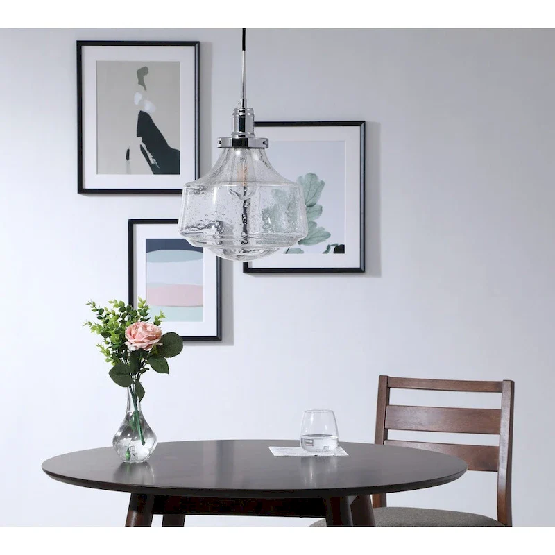 Klyli 11-inch 1-light Clear Seeded Glass Hanging Pendant