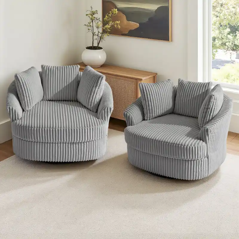 DREAMSIDEA 2 Set Recessed Arm Slipcovered Swivel Barrel Chair