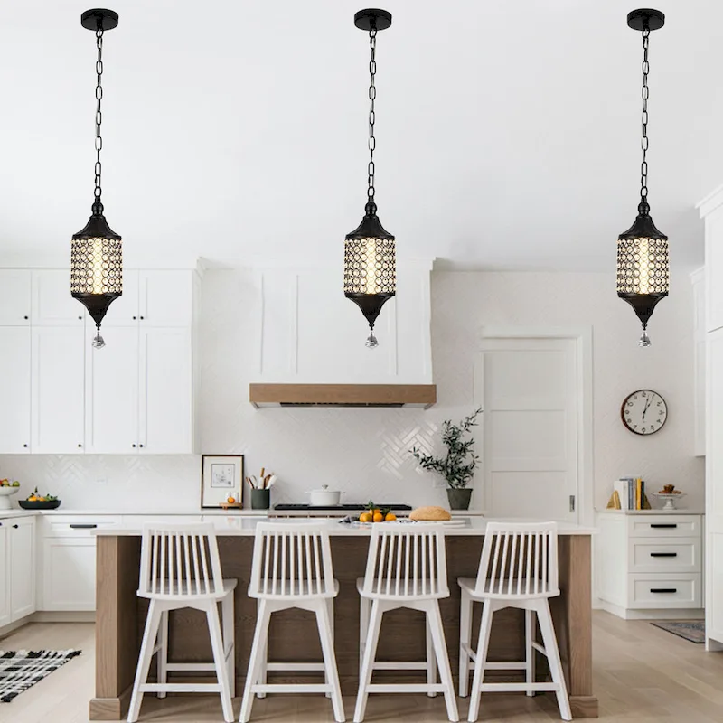 CurveCurio 7  Classic Crystal Pendant w Dimmable LED Light, Adjustable Hanging Chain up to 70 inches