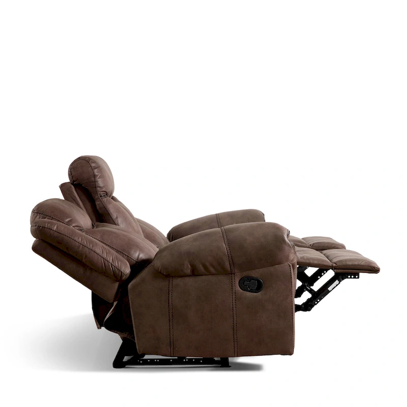 Verne Brown Manual Microsuede Reclining Sofa with Flip Down Cup Holders