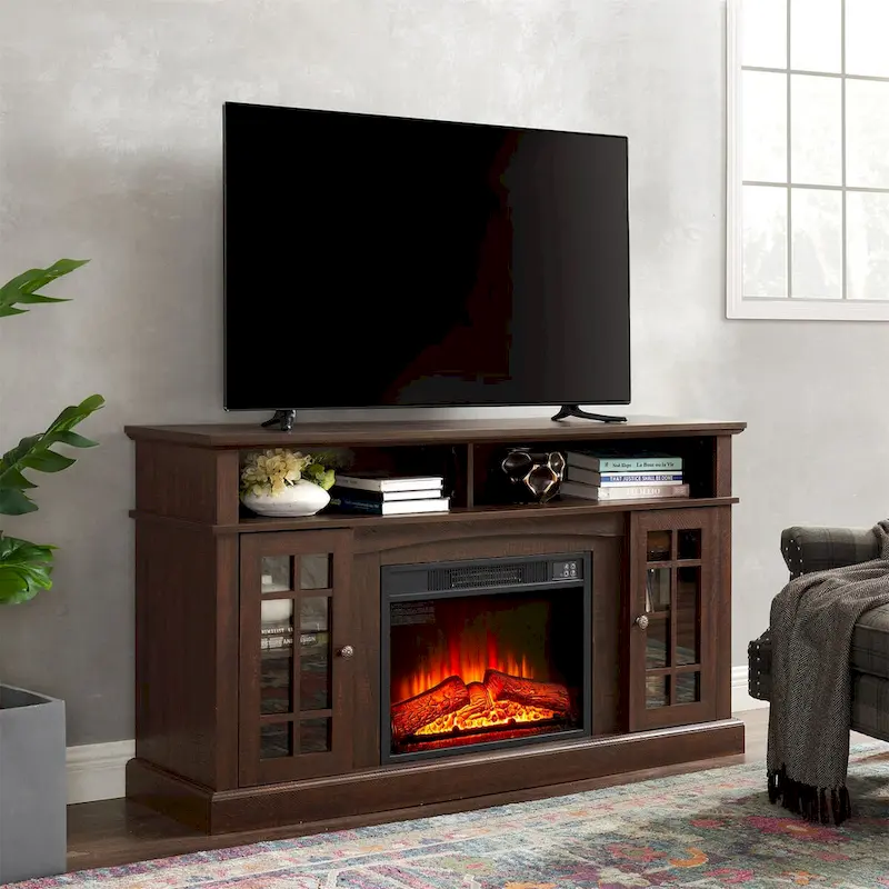 Modern Entertainment Console with 23  Fireplace Inset