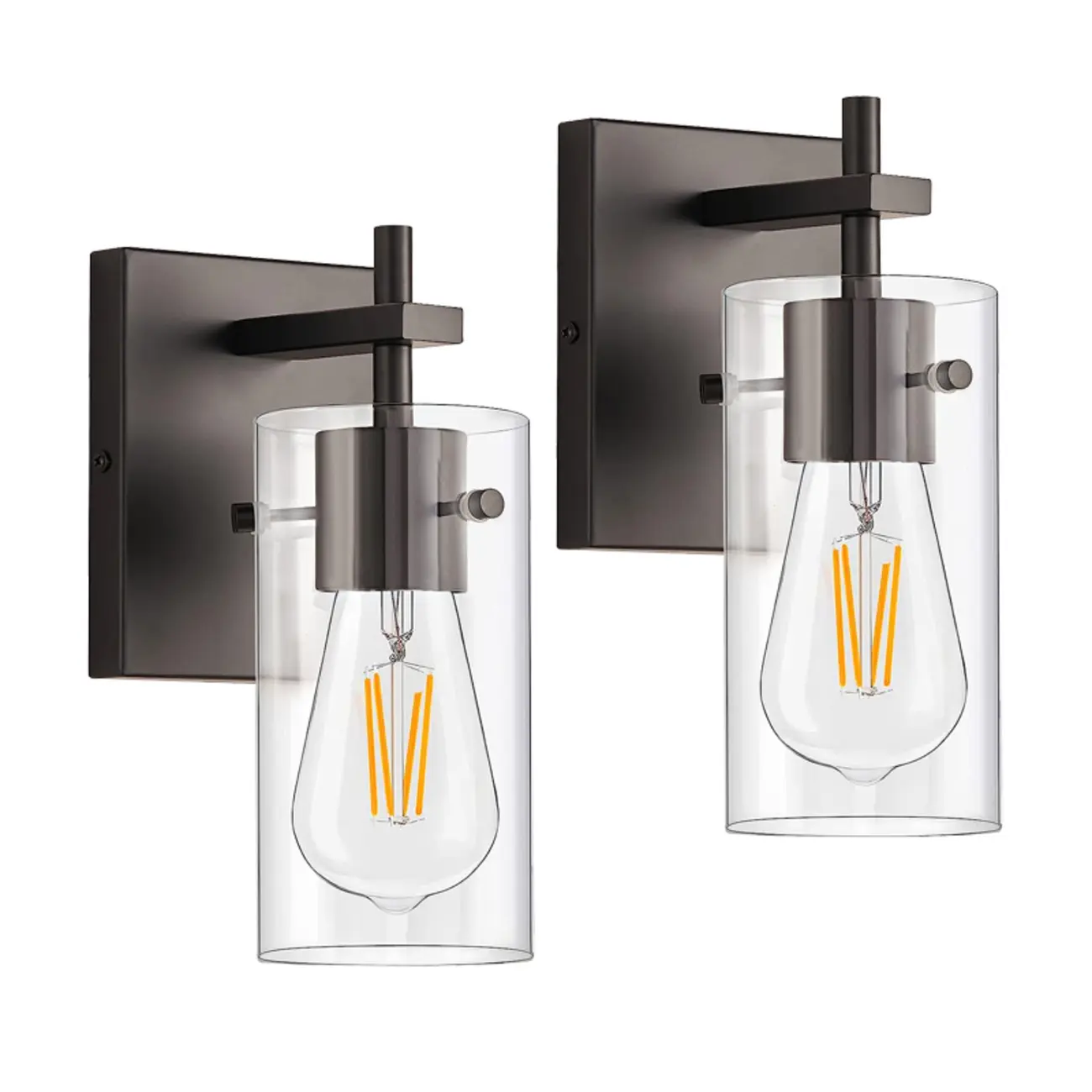 Industrial Cylinder Glass Vanity Light Fixture Hardwired