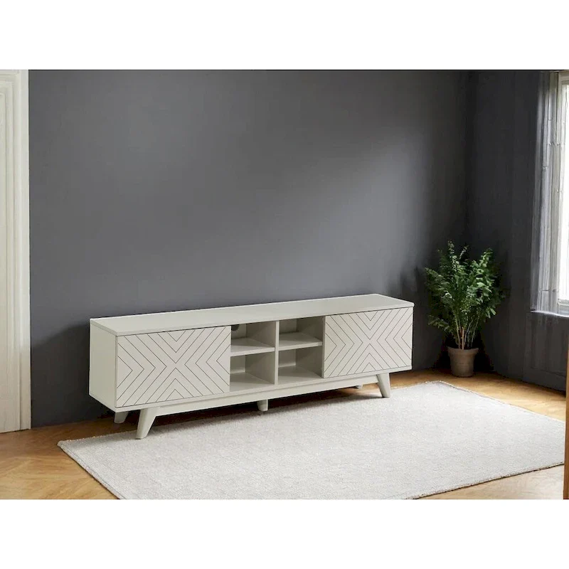 Modern TV Stand with 2-Door Cabinet and 4 Open Shelves