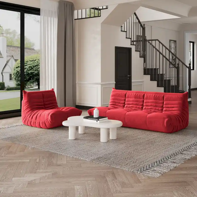 Modern Bean Bag Chair, Teddy Fabric Lounger Chair Lazy Sofa Set