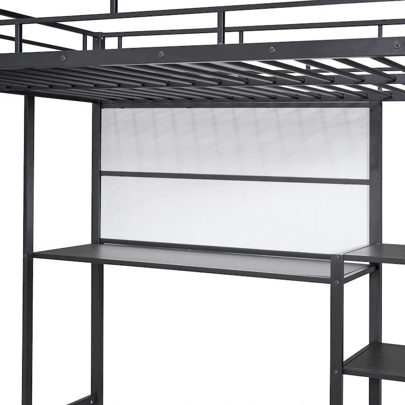 Metal Loft Bed with 3 Shelves and Ladder
