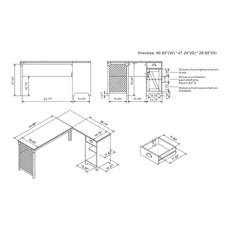Farmhouse 61-inch L-shape Desk