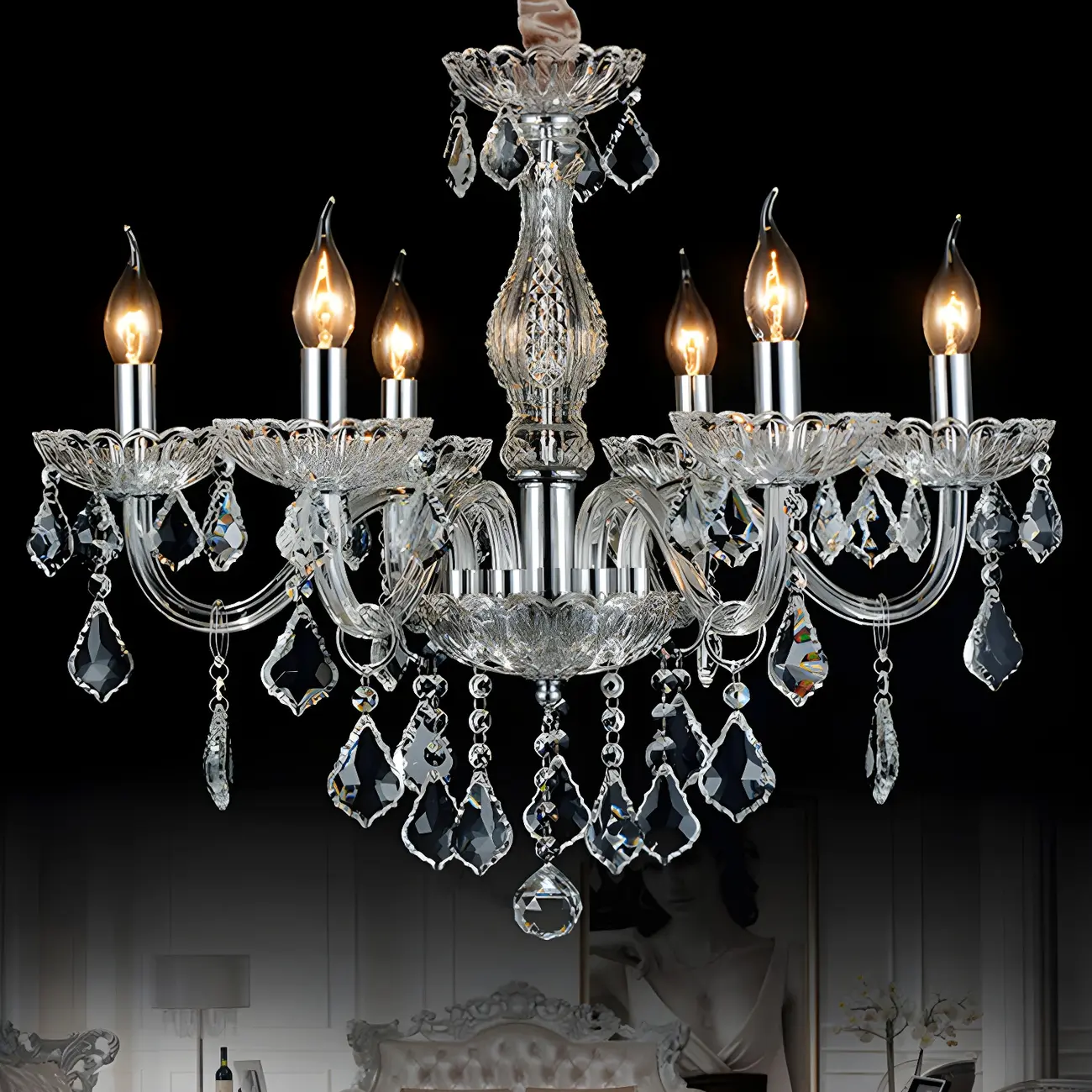 Mid-Century Modern Crystal Candelabra Chandelier