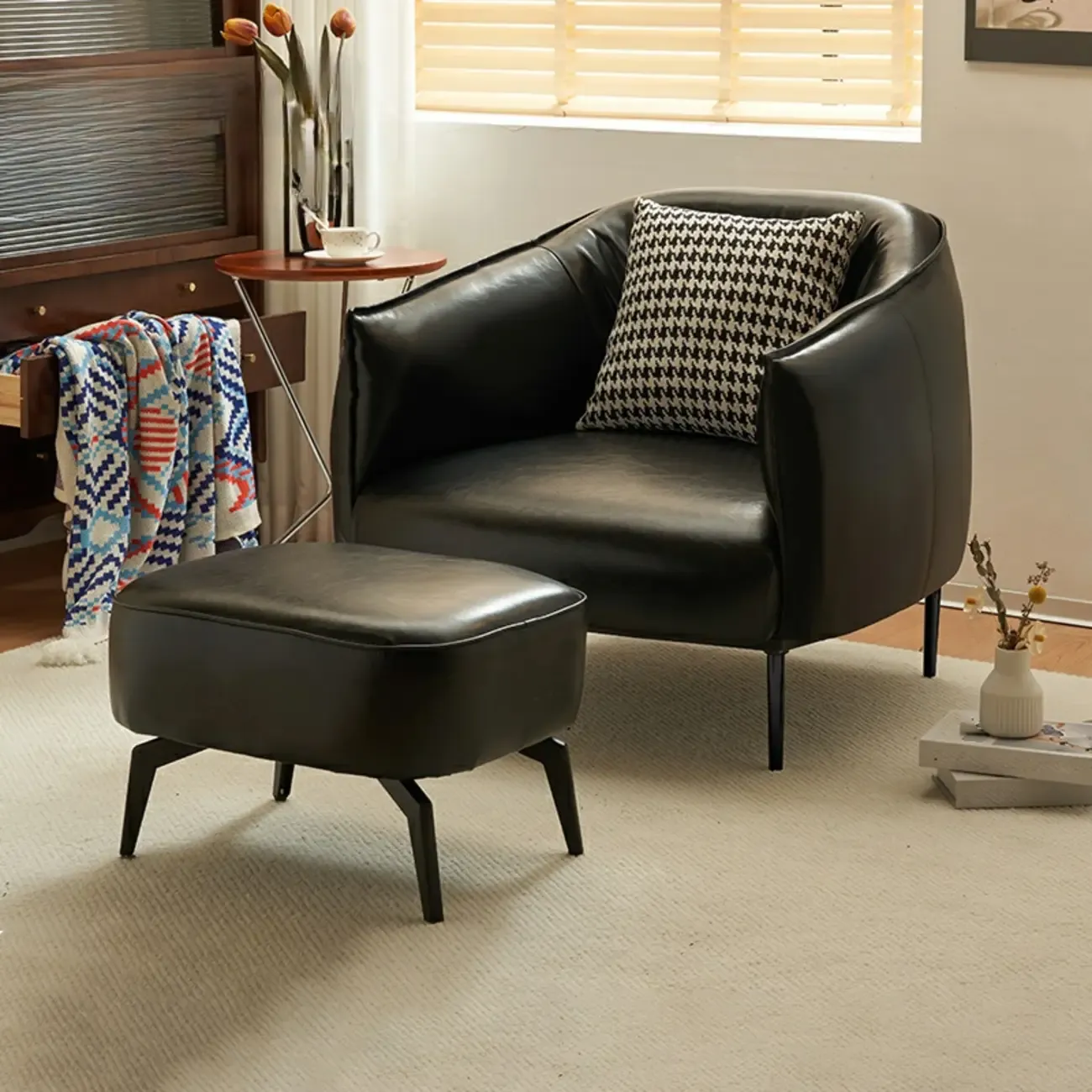 Modern Black Leather Lounge Chair Living Room