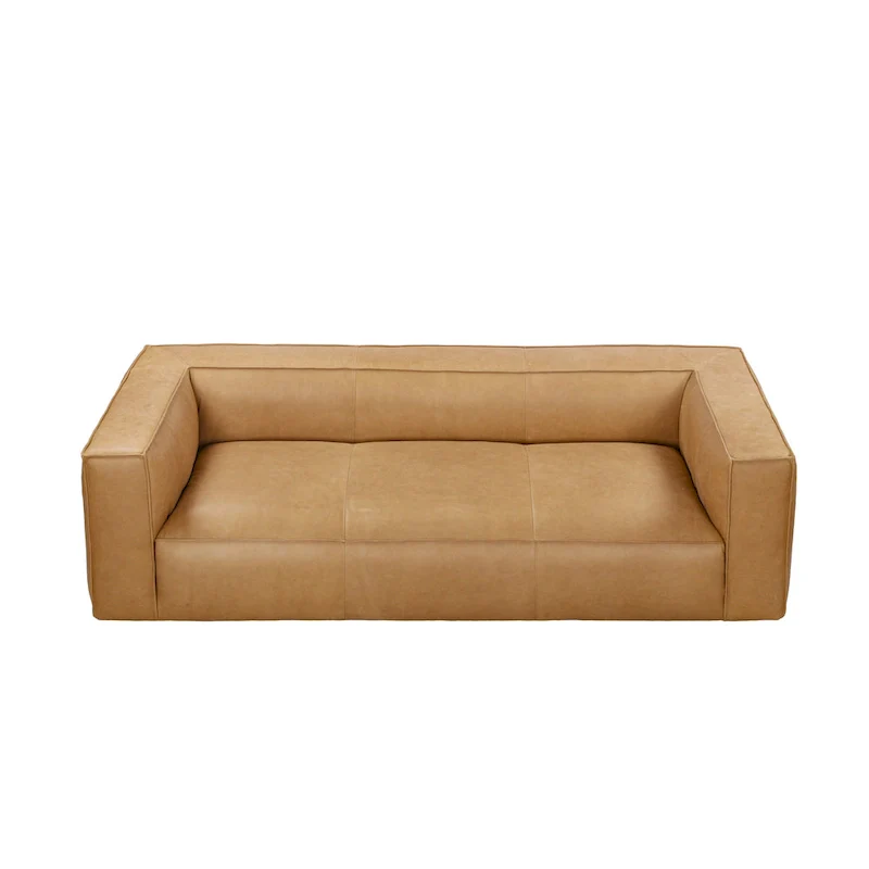 Brown/Light Brown Genuine Aniline Leather Sofa, Square Arms, 100