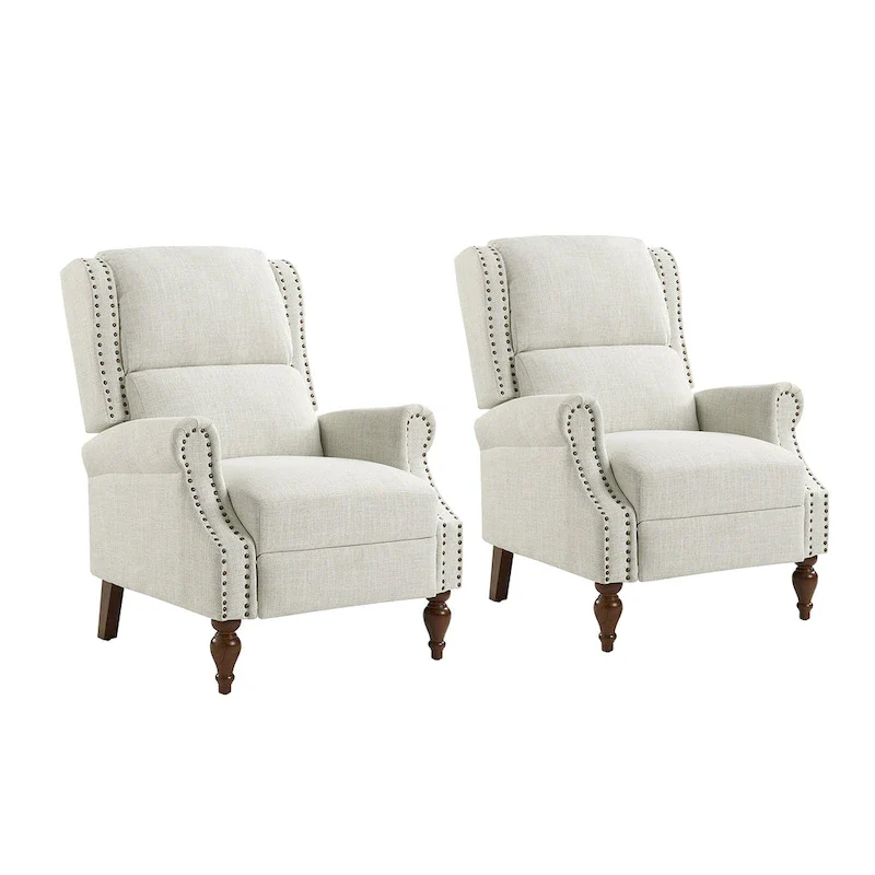 Traditional Roll Arm Manual Recliner with Solid Wood Legs