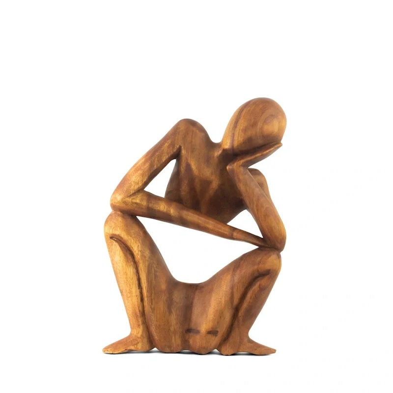 12  Wooden Handmade Abstract Sculpture Statue Handcrafted  Squatting Man Thinking - Gift Art Decorative Home Decor Figurine