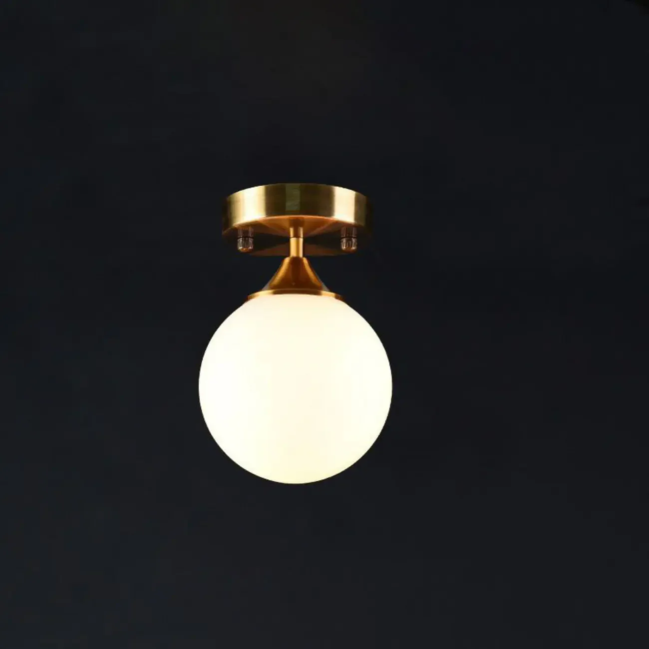 1-Light Circular Brass Glass Ball Semi Flush Ceiling Light