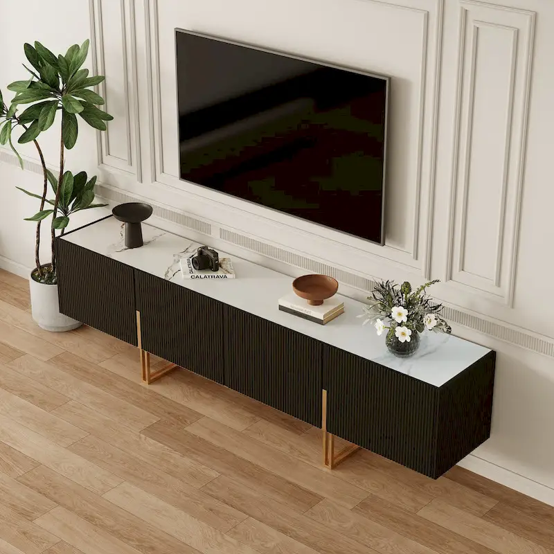 78.7 TV Stand, Entertainment Center with Faux Marble Top