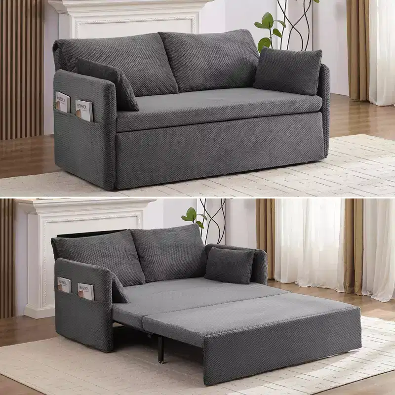 Mjkone Convertible Sofa Bed with Adjustable Backrest, Bubble Fleece, Grey
