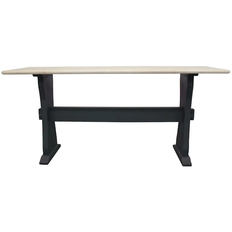 HomeRoots 70 Ivory and Black Genuine Marble Trestle Console Table - 70