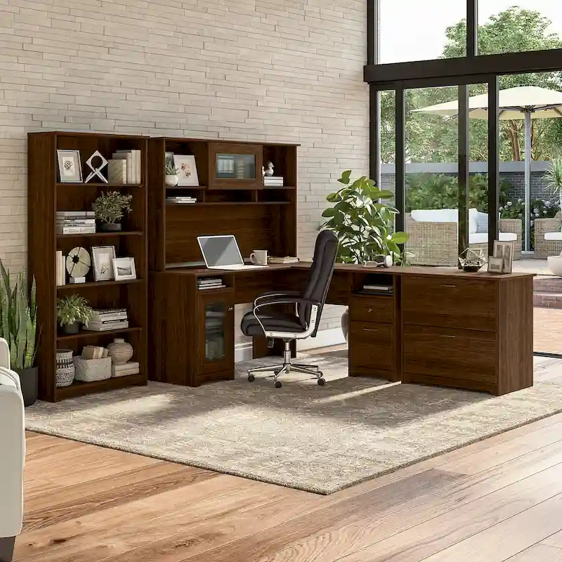 Cabot 60W L-Desk with Hutch, Cabinet and Bookcase by Bush Furniture