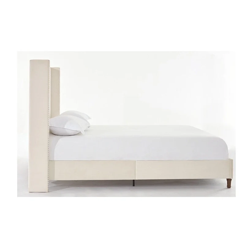 Velvet Upholstered Queen Bed - Wingback with Nailhead Trim