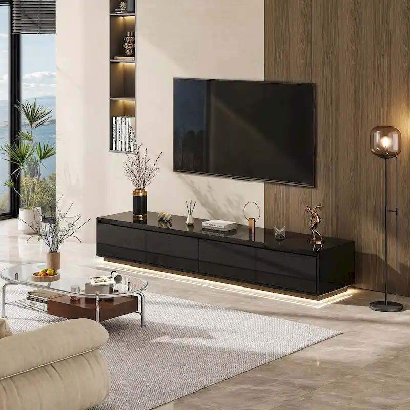 Illuminated White High Gloss Television Entertainment Center Console