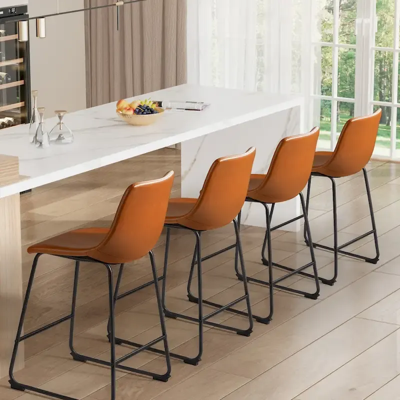 Homall Barstools PU Leather Counter Bar Stool With Back and Footrest Set of 2, Brown