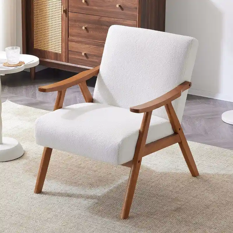 VINGLI Mid-Century Retro Modern Upholstered Lounge Chair Fabric Accent Chair Sturdy Wooden Frame Armchair