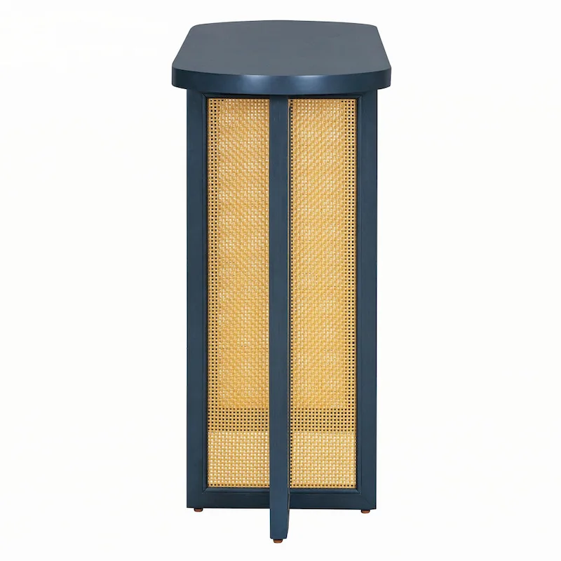 Farmhouse Rattan Console Table Entryway Table,Navy