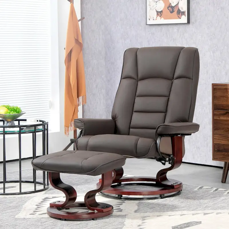 HOMCOM Swivel Recliner Chair and Ottoman, Faux Leather Reclining Chair with High Back