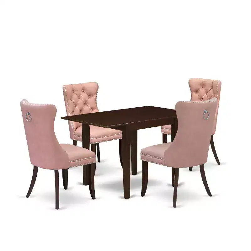 5-Piece Mahogany Finish Solid Wood Top Rectangular Upholstered Dining Room Set (Seats-4)