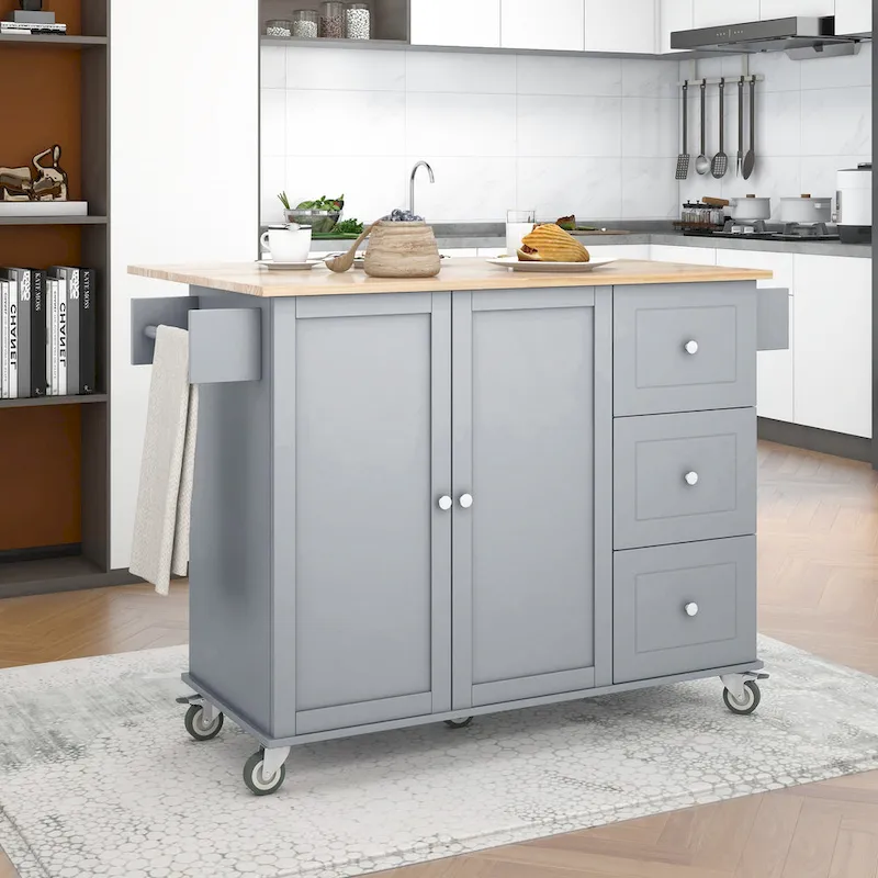 52.7 Inch Width Rolling Mobile Kitchen Island with Locking Wheels