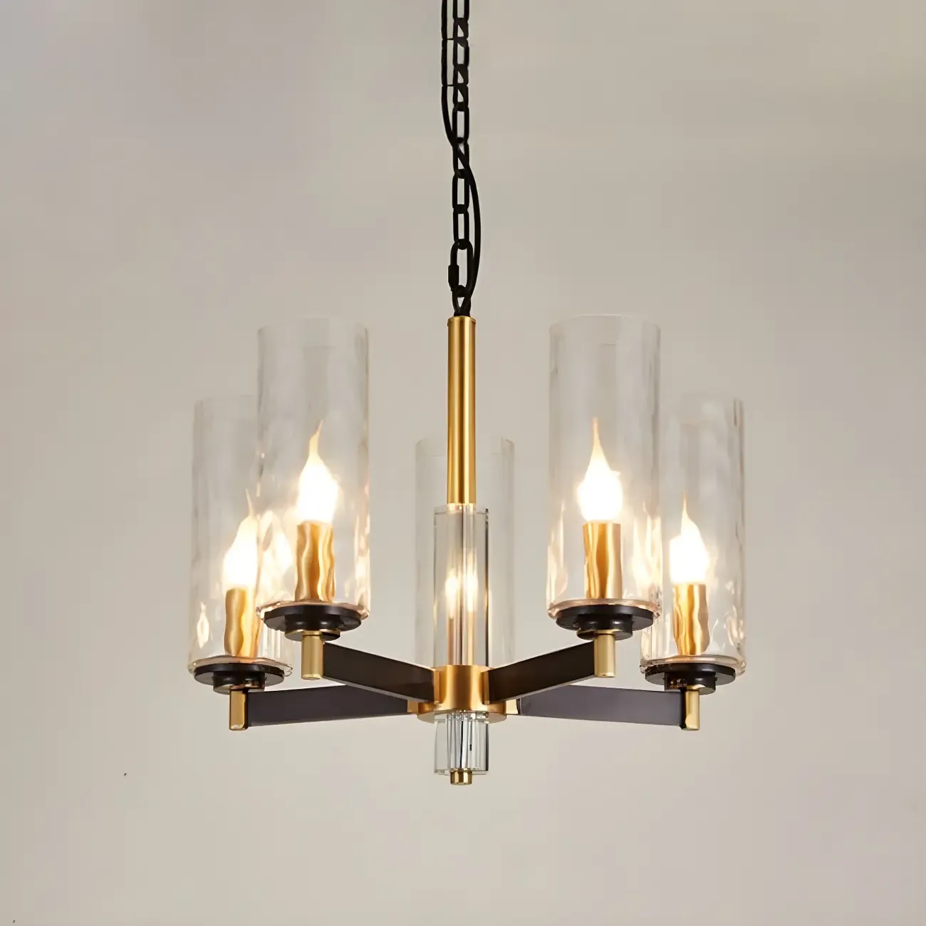 Modern Stylish Black-Gold Cylinder Glass Chandelier