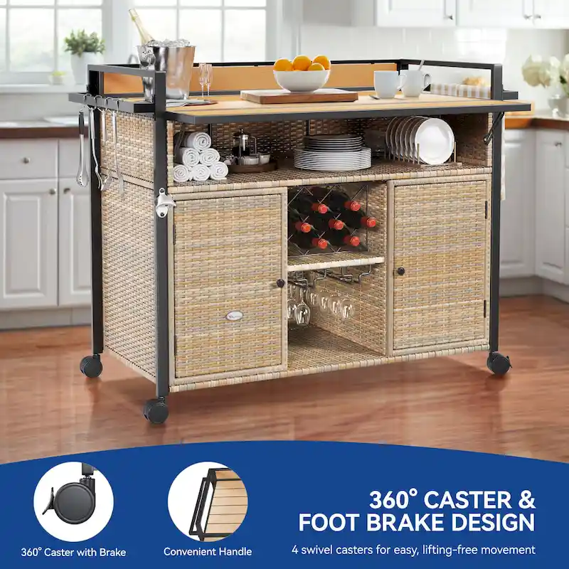 54.3 Wicker Bar Cart