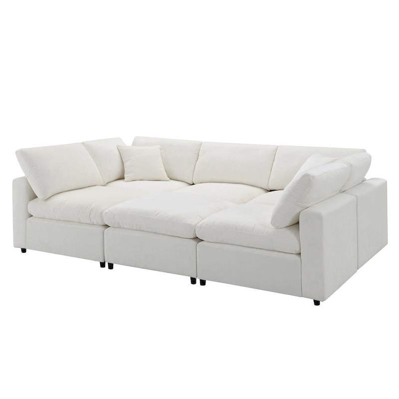 Beige 130 Chenille Cloud U-Shaped Sleeper Sectional Sofa, 6-Piece Modular Design