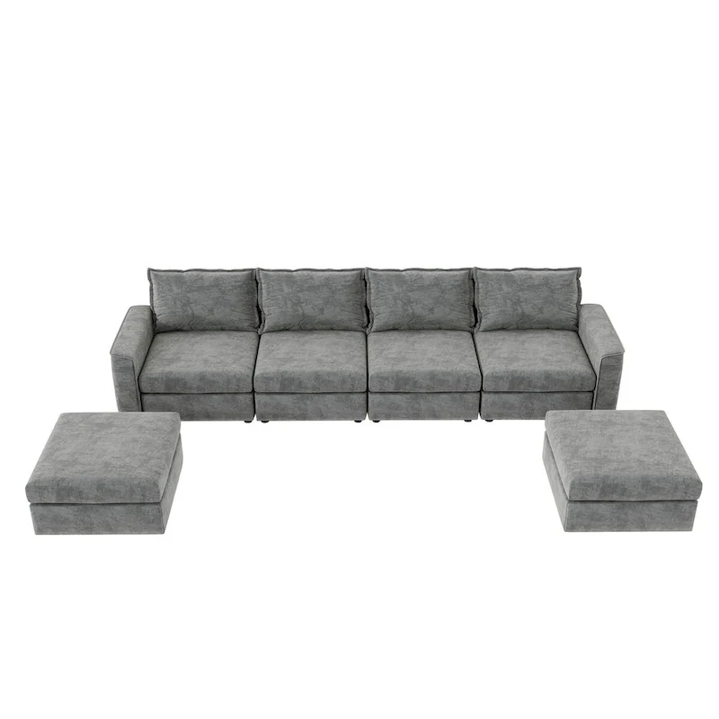 Nestfair Chenille Modular Sectional Sofa U Shaped Reversible Couch Free Combination 6 Seat Sleeper Sofa Bed with Ottoman