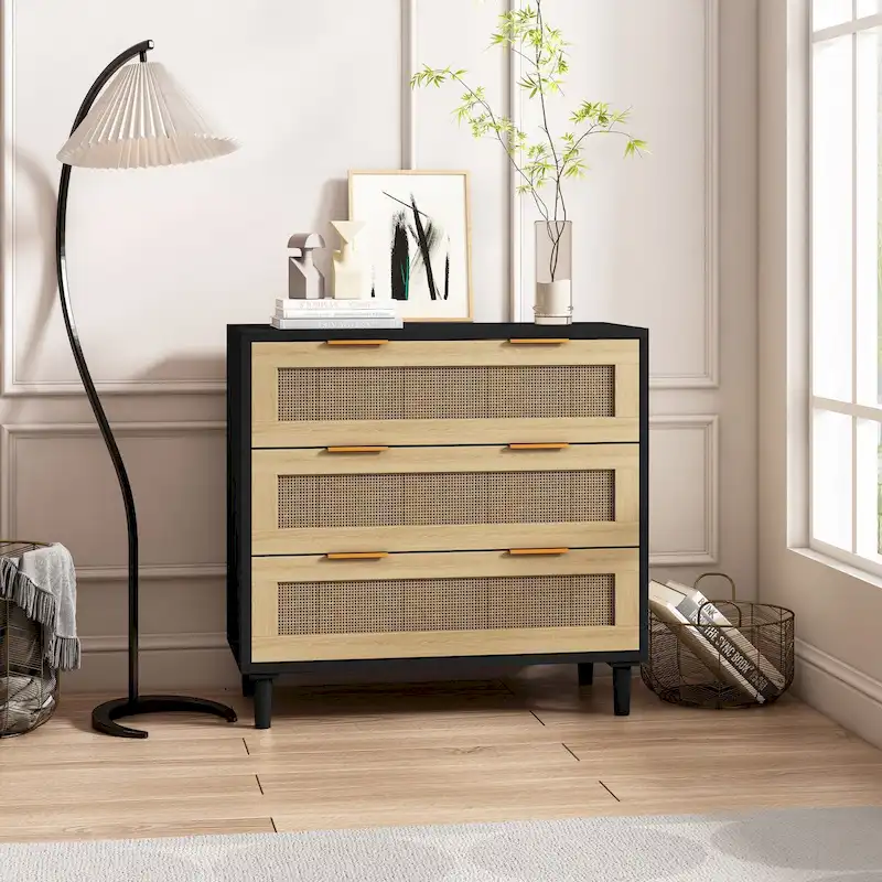 3-Drawers Rattan Storage Cabinet for Bedroom,Living Room,Dining Room