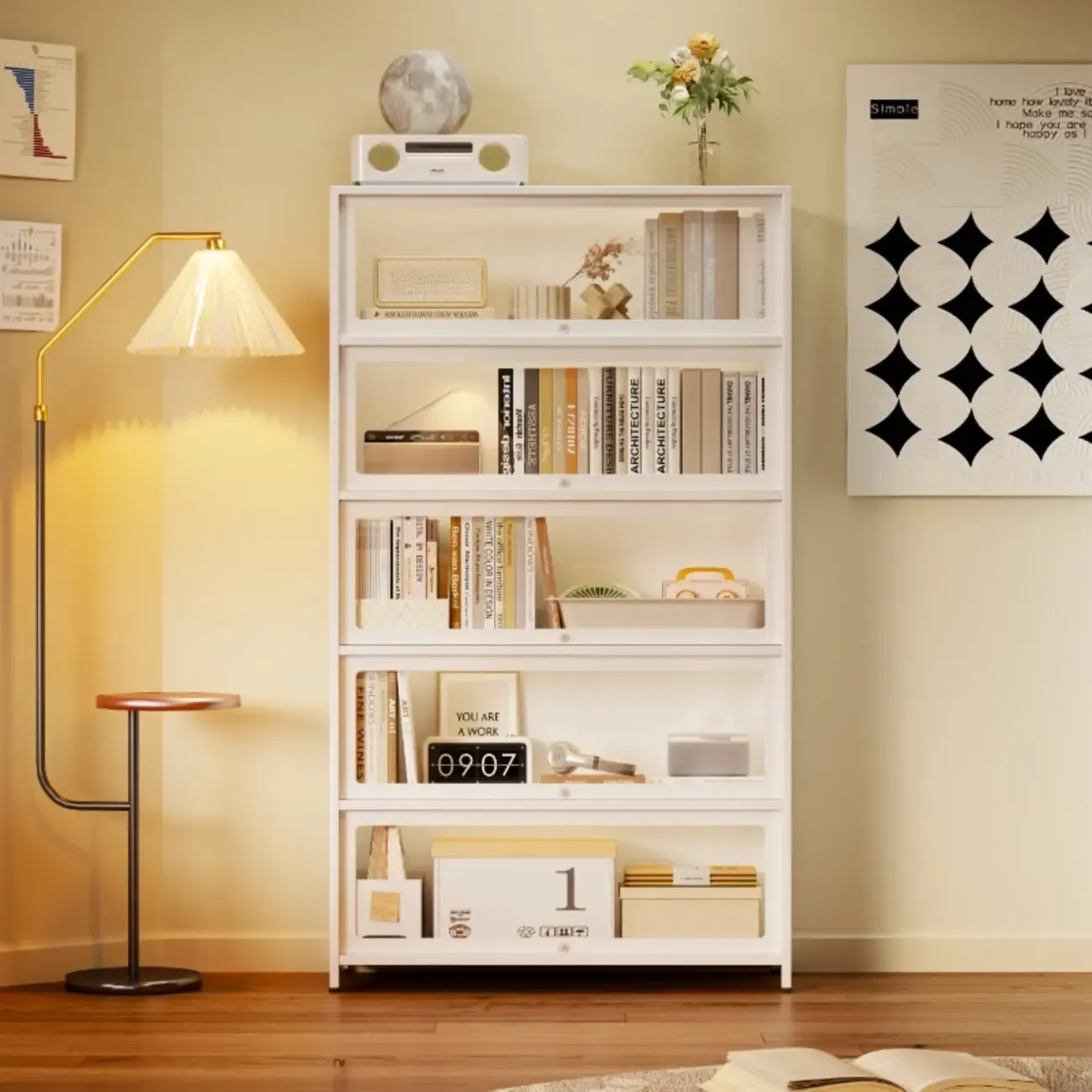 Floor Standing Modern 5-Tier Flip-Top Glass Display Cabinet