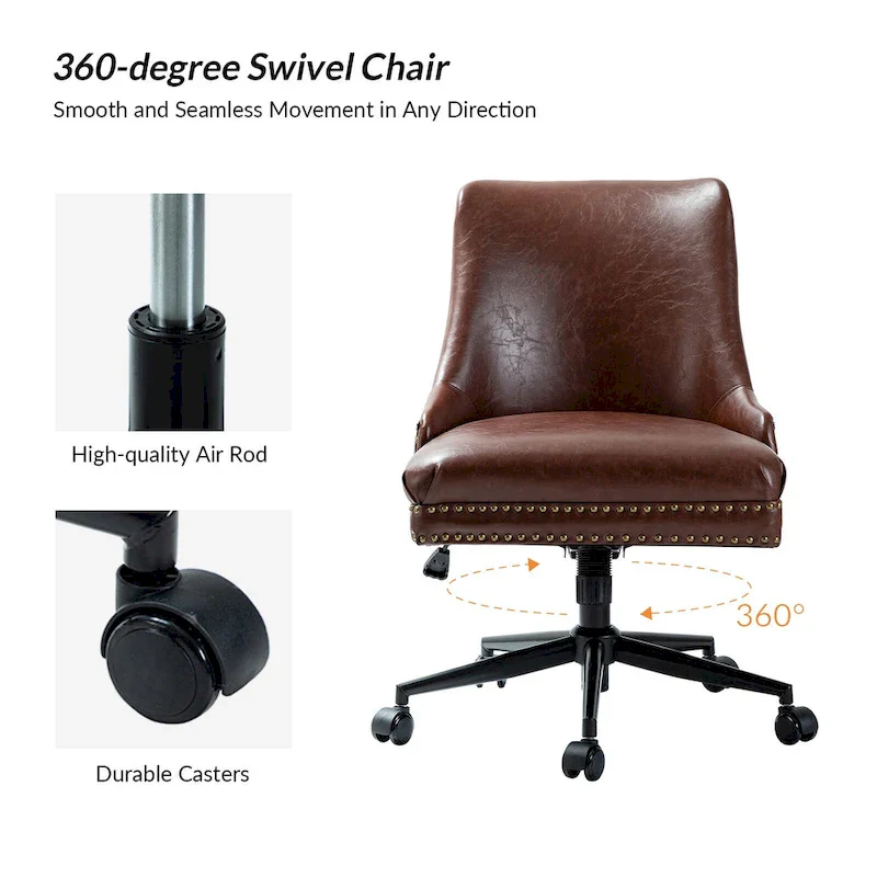 Faux Leather Swivel Office Chair - Mid-Back with Nailhead Trim - 250 lbs Capacity