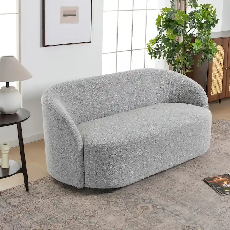 KINWELL Sherpa Upholstered Loveseat Boucle Sofa Couch, 68W
