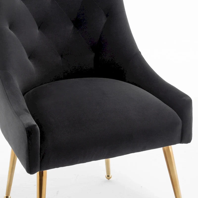 SEYNAR Modern Boucle Velvet Upholstered Accent Dining Chair Set of 2 Tufted Back Armless Chair with Golden Legs