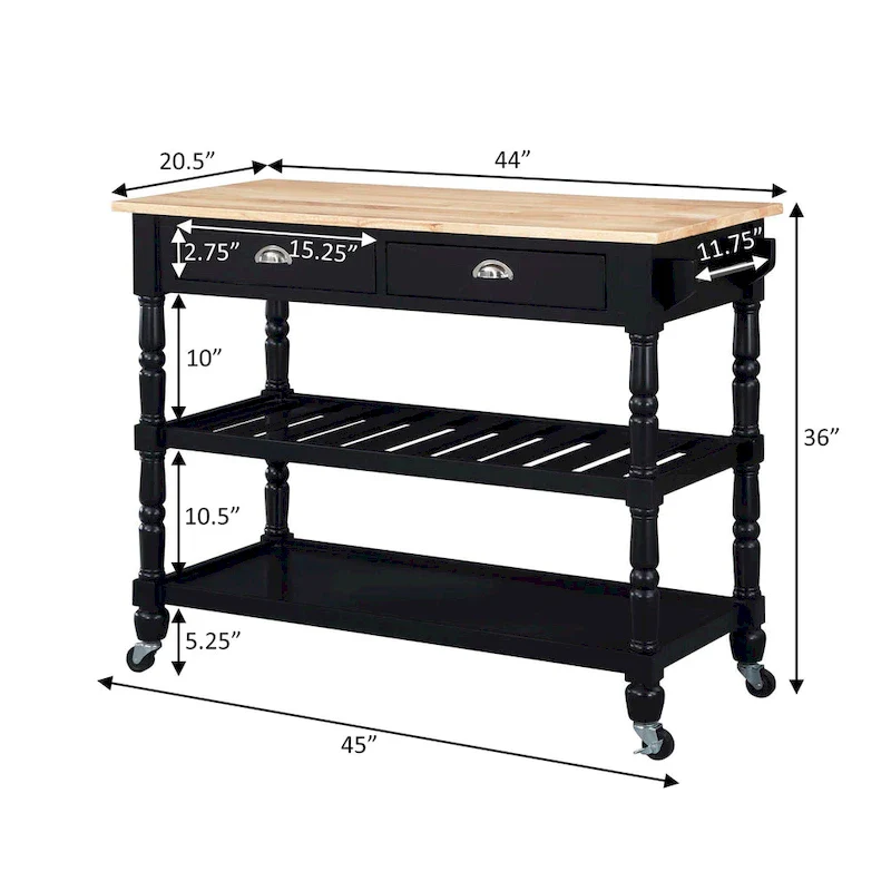 Convenience Concepts French Country 3 Tier Butcher Block Kitchen Cart with Drawers