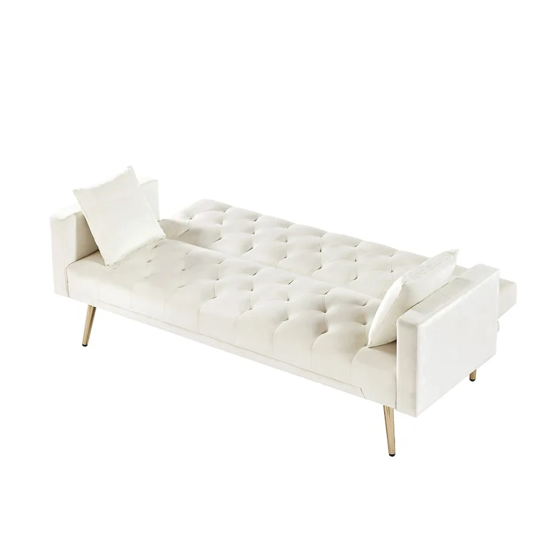 Tufted Upholstered Convertible Folding Sofa Bed Cream White