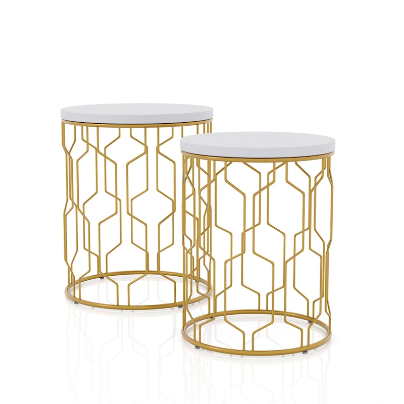 Quarn Modern 16-inch Steel Round 2-Piece Nesting Tables Set by Furniture of America