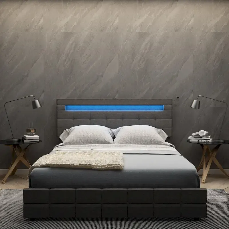 Queen Bed Frame with Drawers LED Bed Frame with USB Charging Station