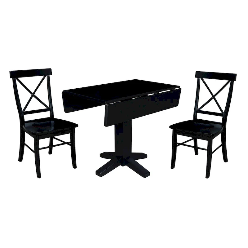 36 Solid Wood Square Dual Drop Leaf Dining Table with 2 Dining Chairs